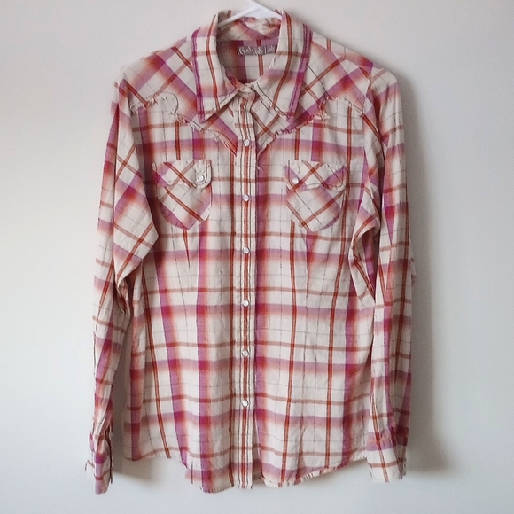 Cruel Girl Plaid Cowboy Shirt Large - Picture 1 of 5